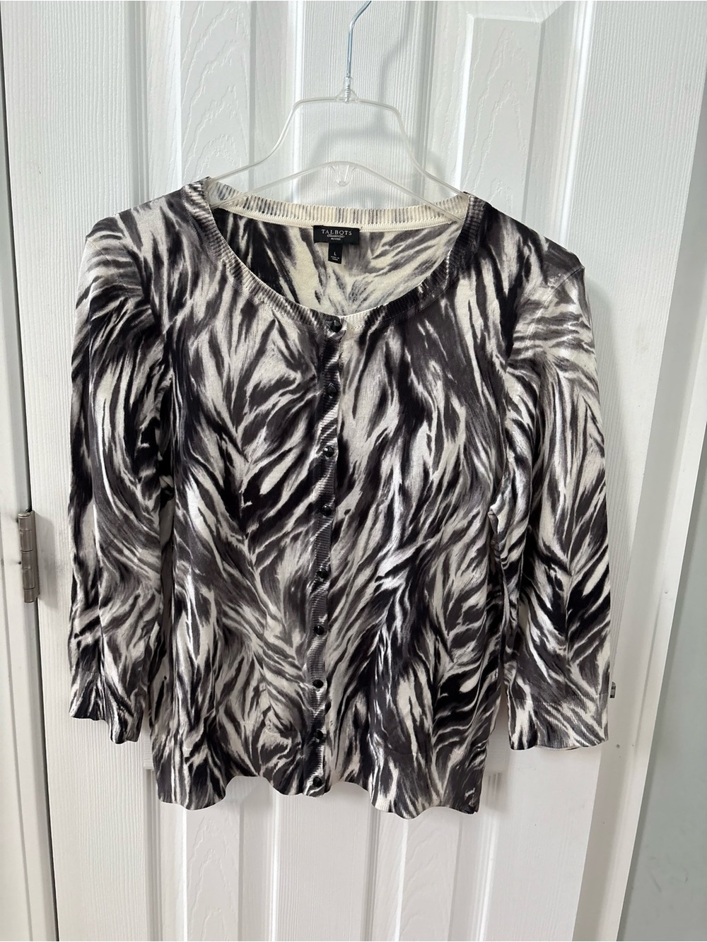 Talbots Black and White Abstract Print Button-Front Top